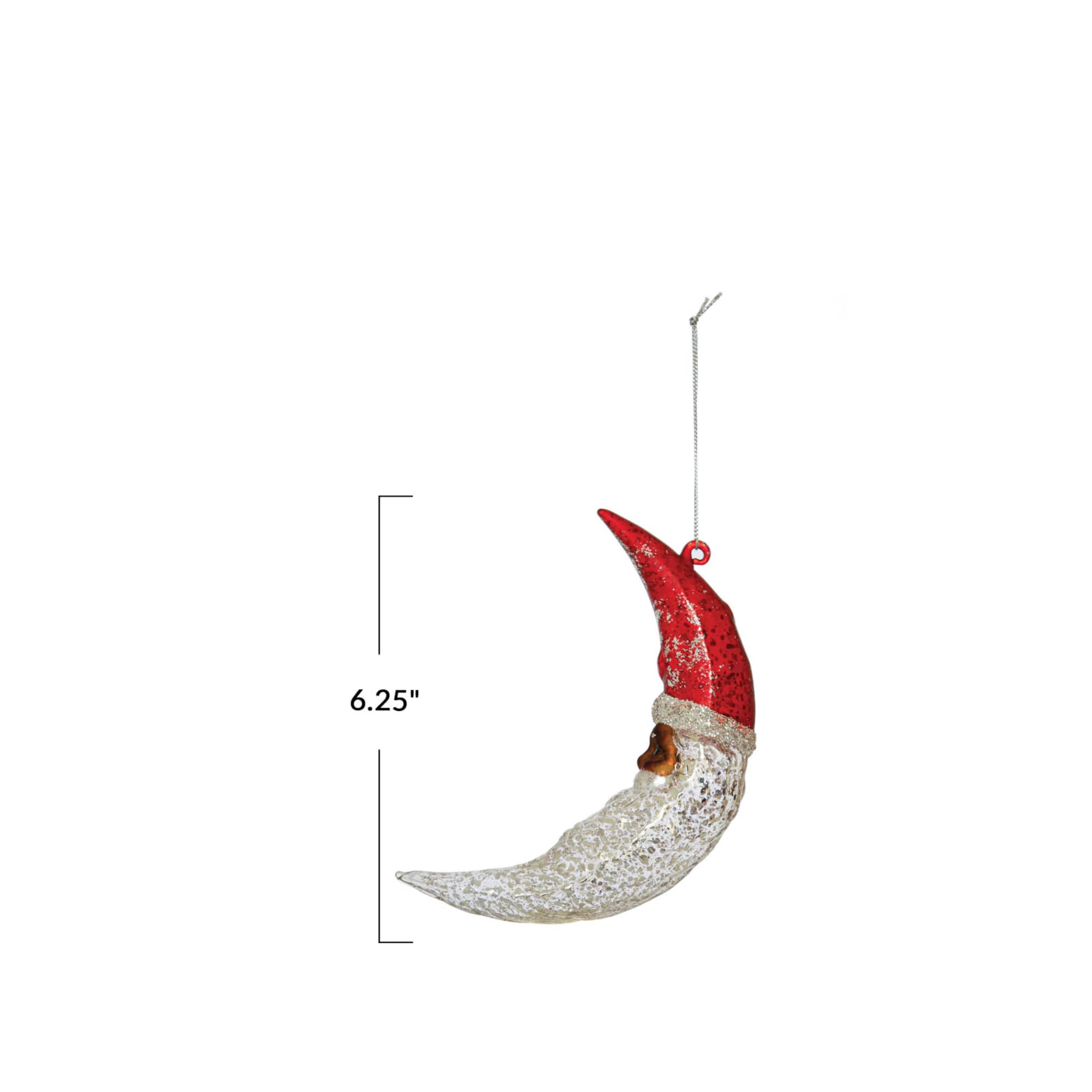 Hello Honey® Hand-Painted Mercury Glass Santa Moon Ornament